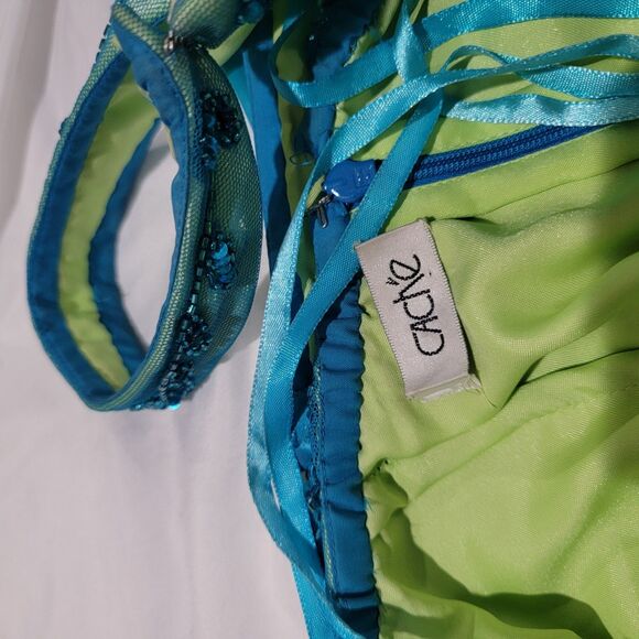 Vintage Y2K Cache Womens Dress Size Large Beaded Iridescent Gown Fairy Floral - Picture 7 of 13